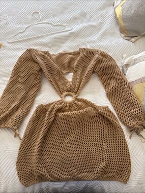 Knit Cutout Sweater Dress in Camel